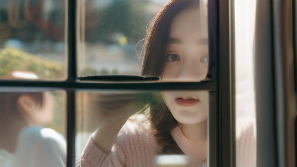 점심시간에 사무실 창가에서 눈을 감고 명상하는 한국인 직장인