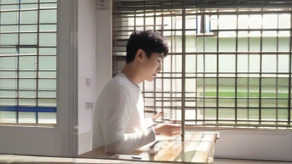 한국 가정집 거실 창가에 놓인 따뜻한 차 한 잔과 책, 그리고 작은 화분