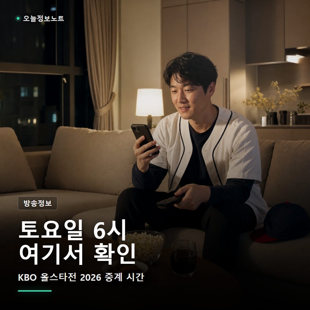 한국 아파트 거실에서 KBO 올스타전 2026 중계 시간을 확인하는 야구 팬