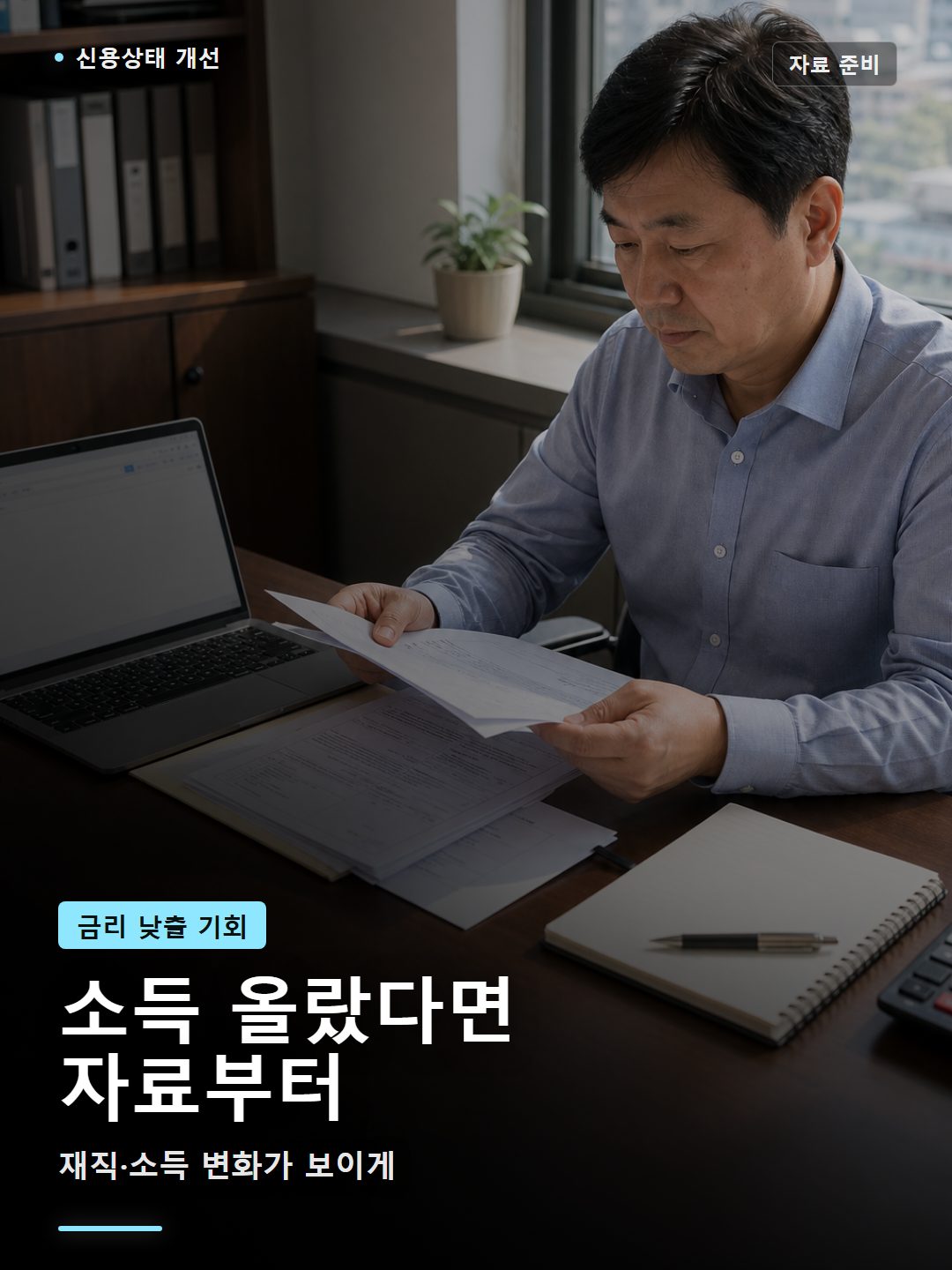 금리인하요구권 신청 서류를 사무실에서 준비하는 장면
